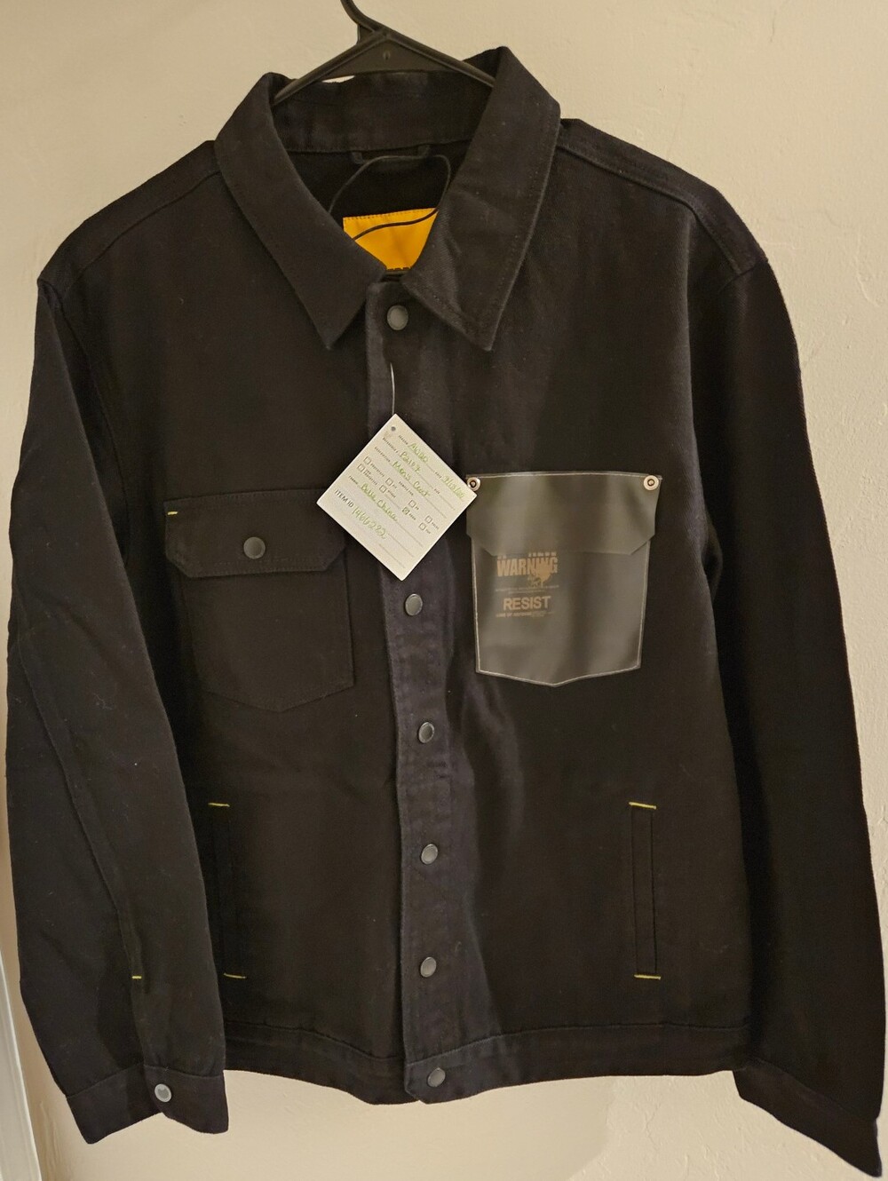 CAT Caterpillar Black Denim Jacket Chore Coat Utility Translucent Pocket NWT L